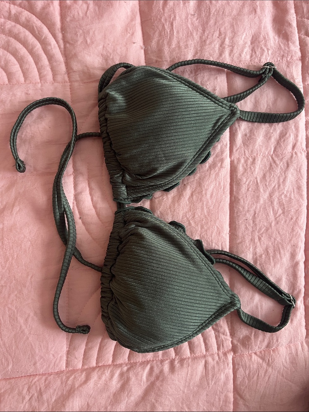 Ribbed Olive Triangle Bikini Top